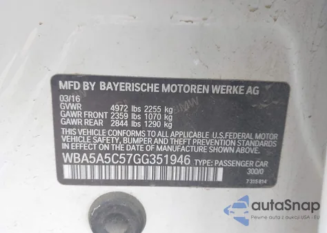 2016 BMW 528I from USA, damaged, VIN WBA5A5C57GG351946